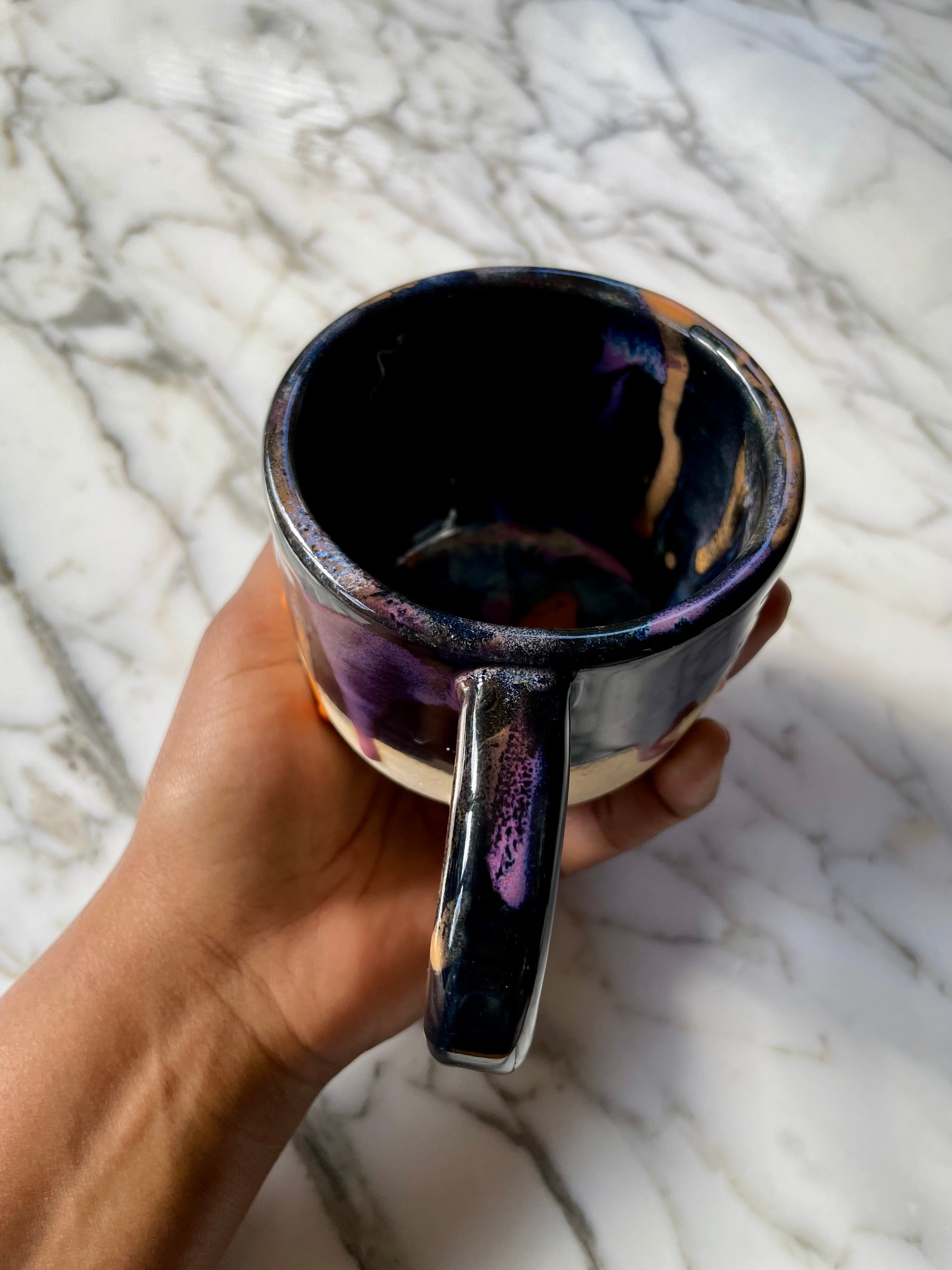 {Seconds Sale} Obsidian Drip White Clay Mug
