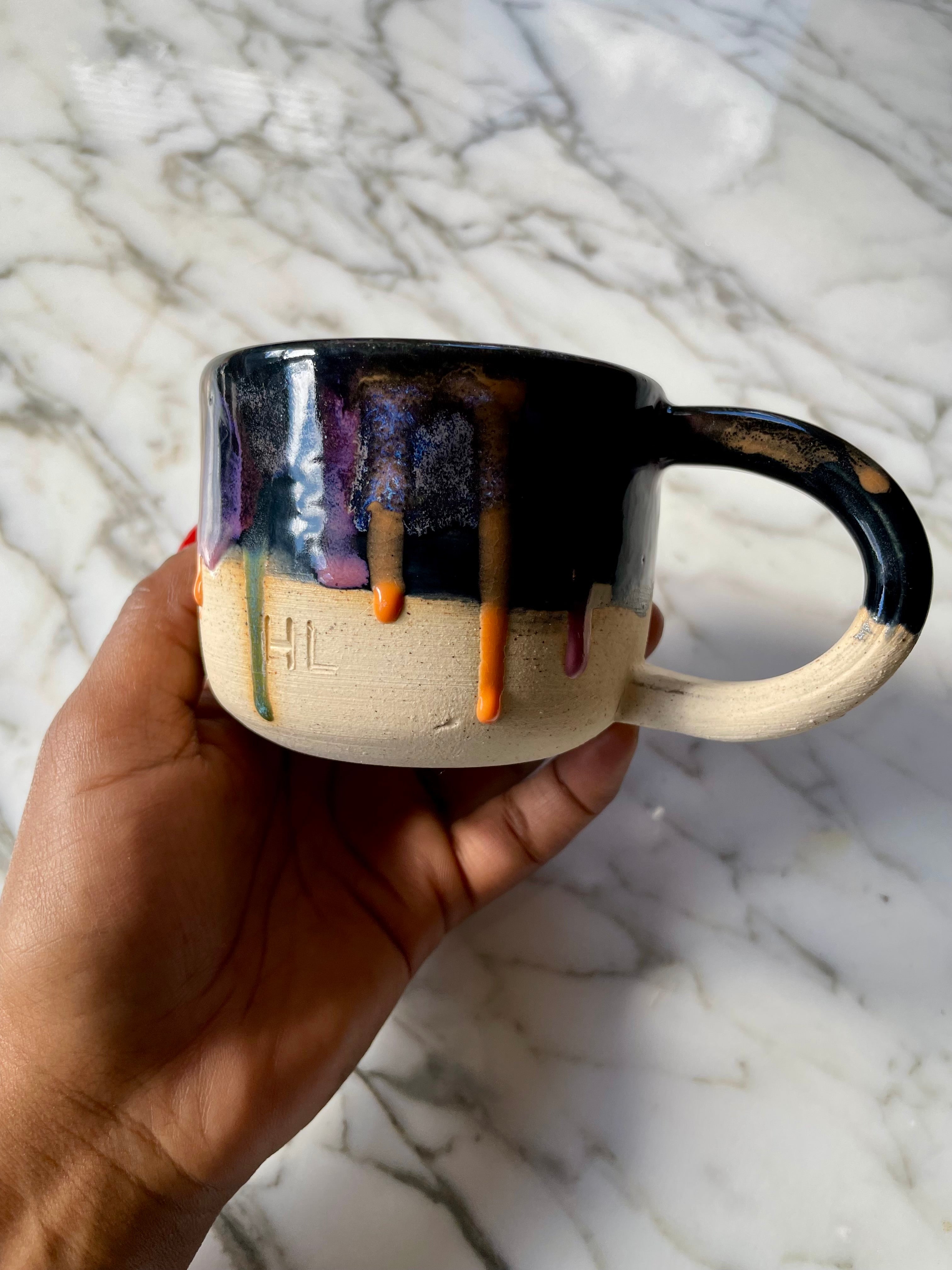 {Seconds Sale} Obsidian Drip White Clay Mug