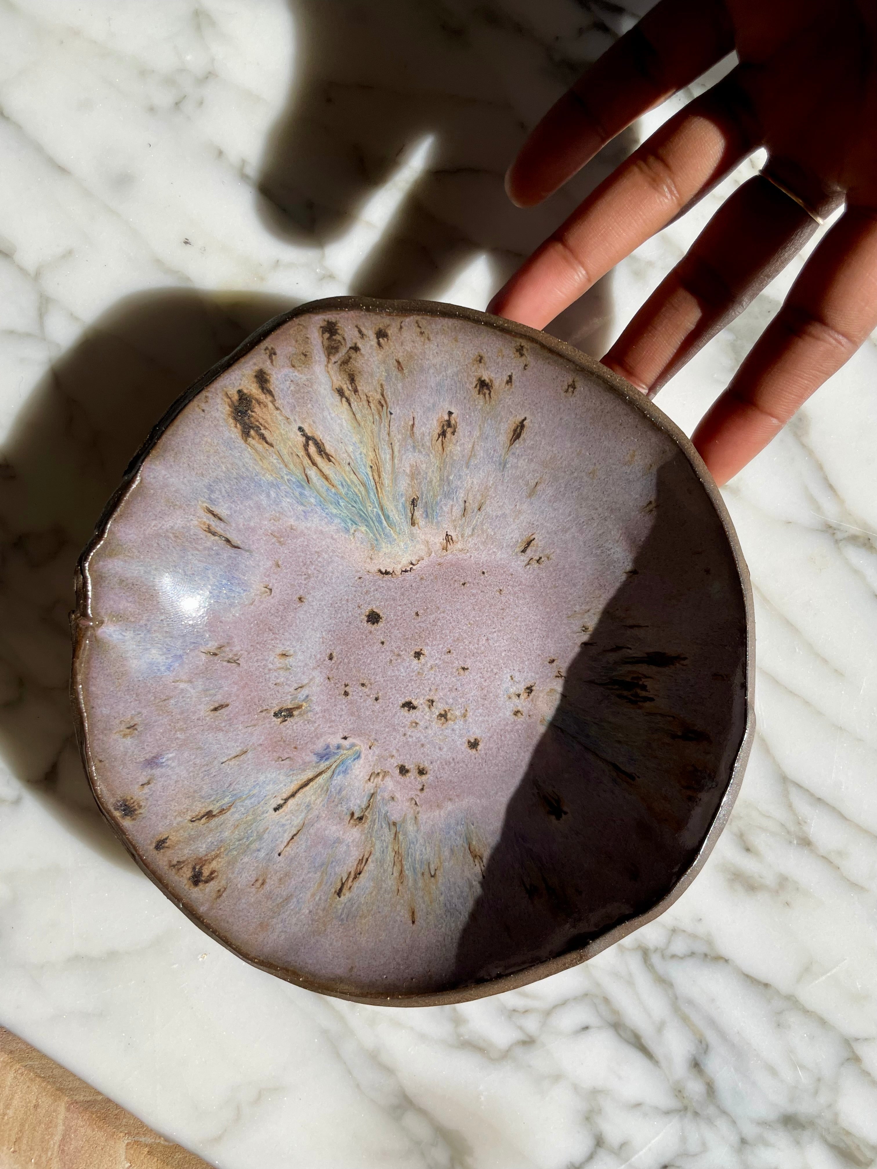 Small Lavender Sandstone Dark Brown Clay Natural Edge Bowl