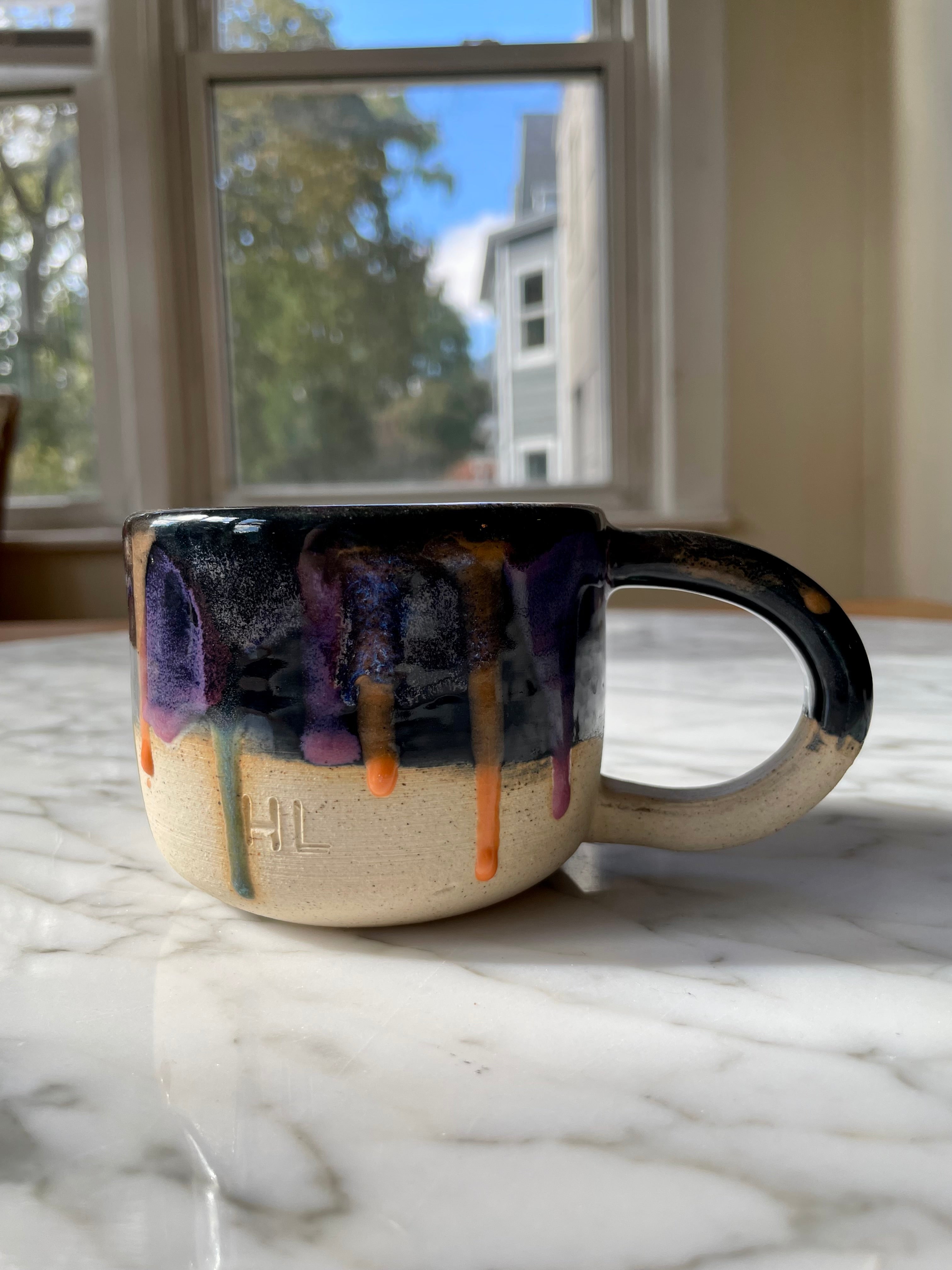 {Seconds Sale} Obsidian Drip White Clay Mug