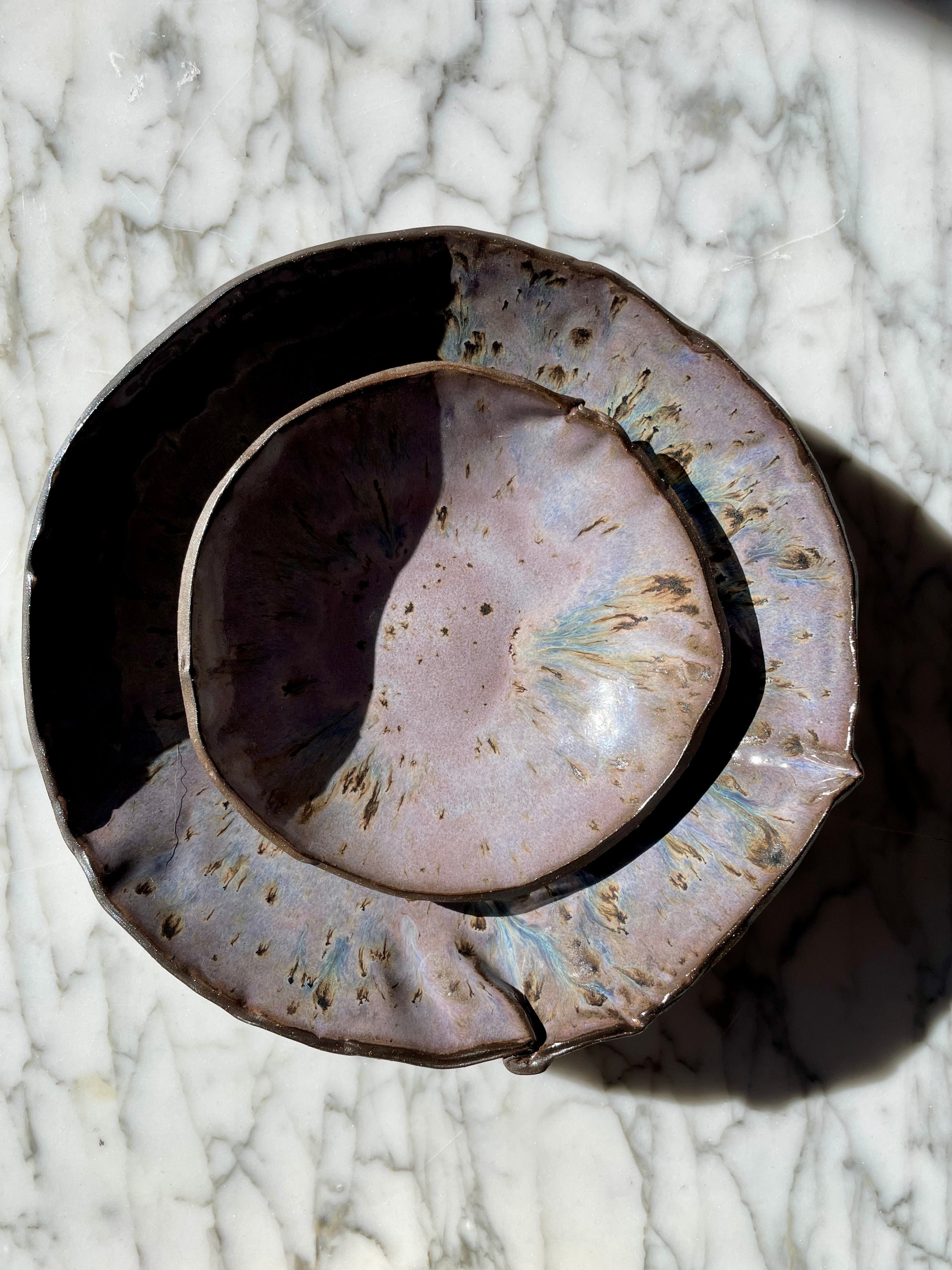 Small Lavender Sandstone Dark Brown Clay Natural Edge Bowl