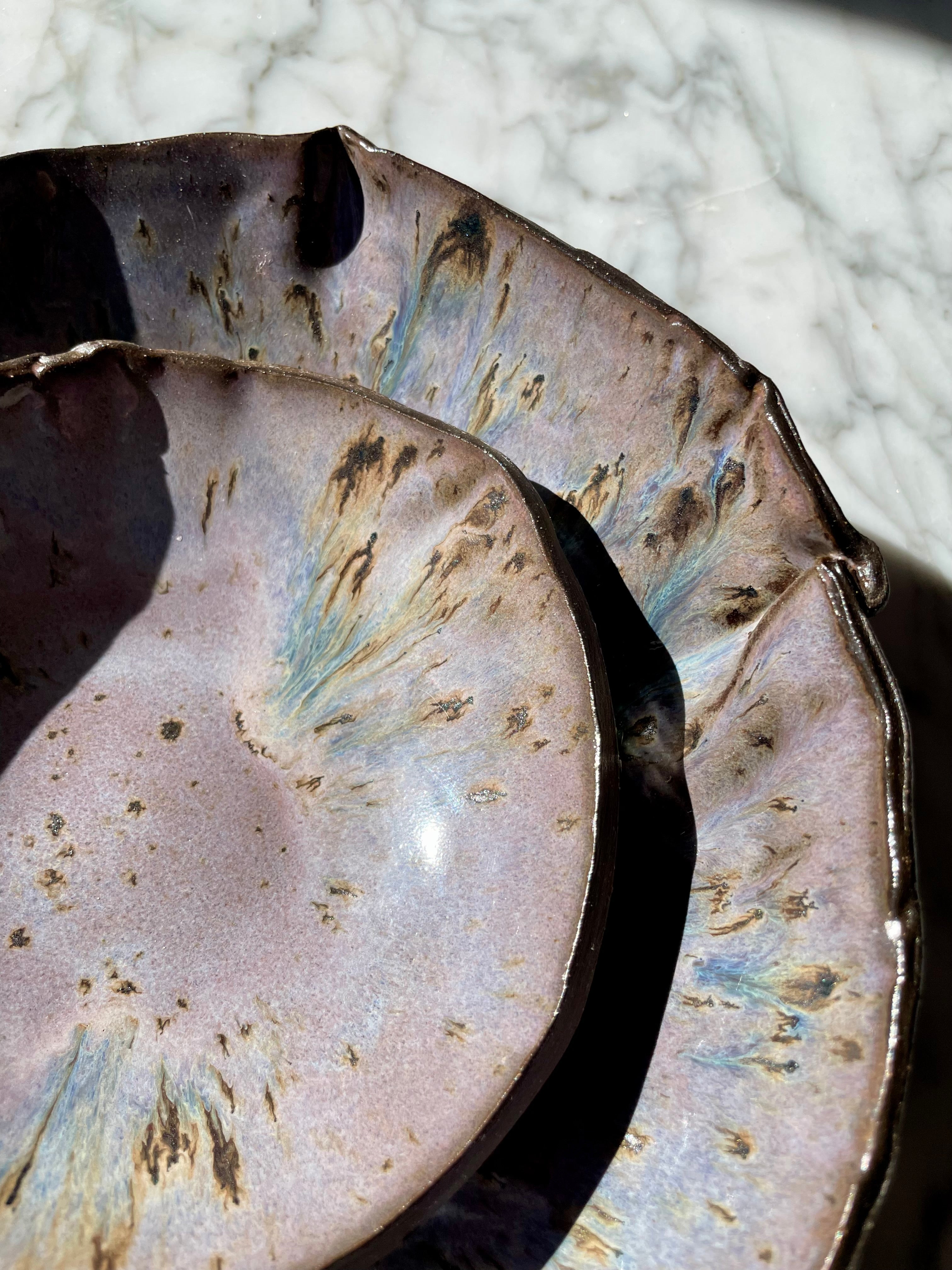 Large Lavender Sandstone Dark Brown Clay Natural Edge Bowl