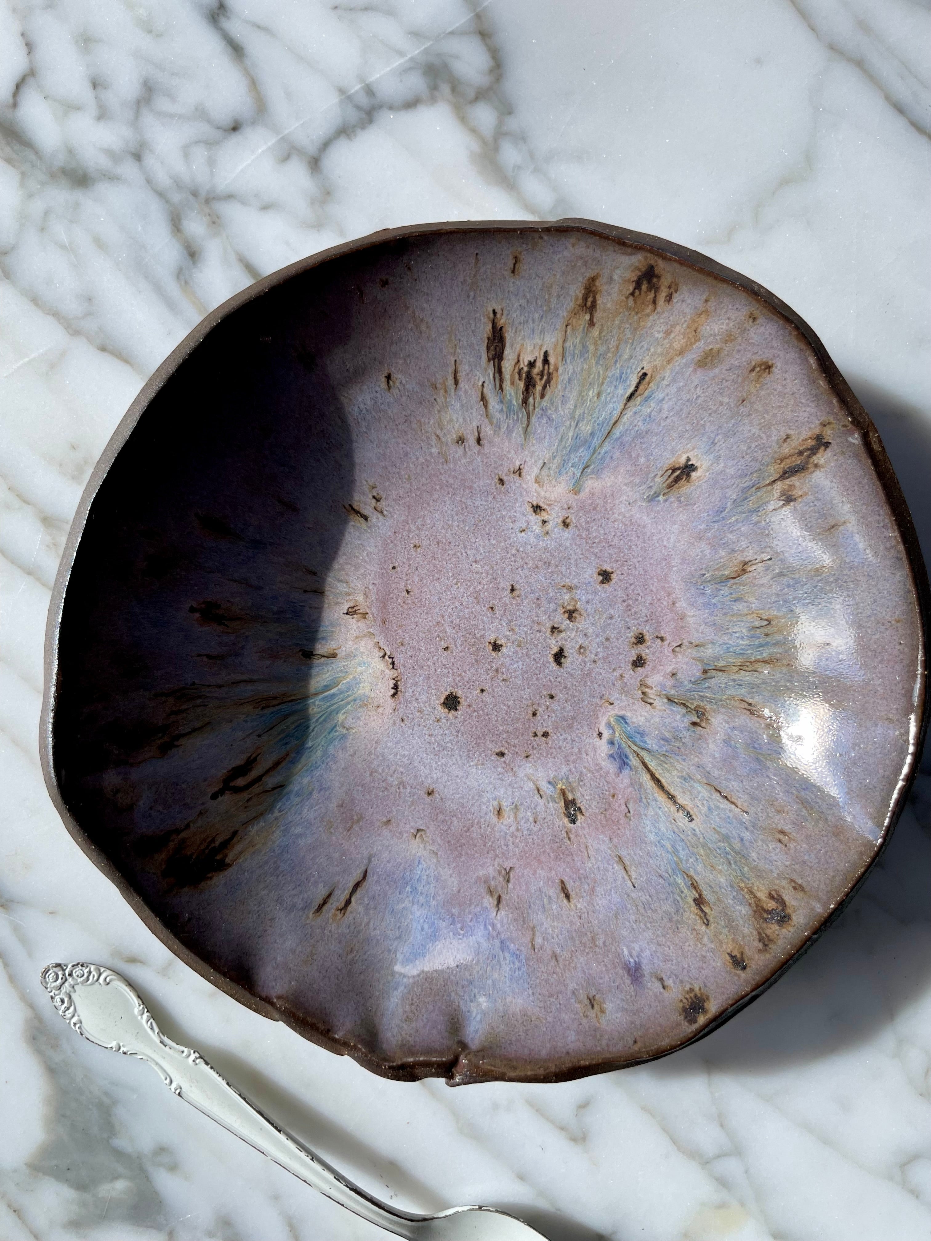 Large Lavender Sandstone Dark Brown Clay Natural Edge Bowl