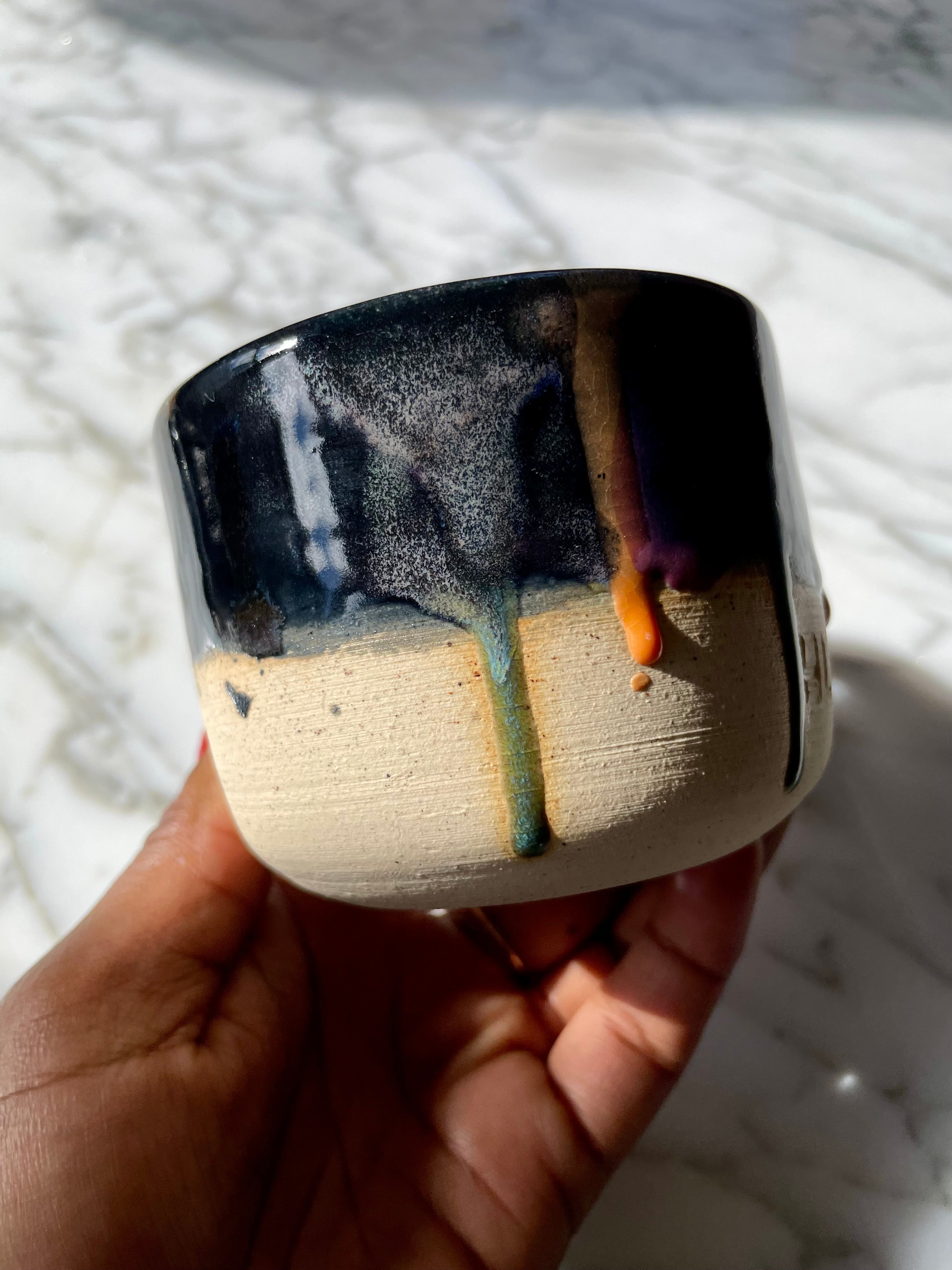 {Seconds Sale} Obsidian Drip White Clay Mug